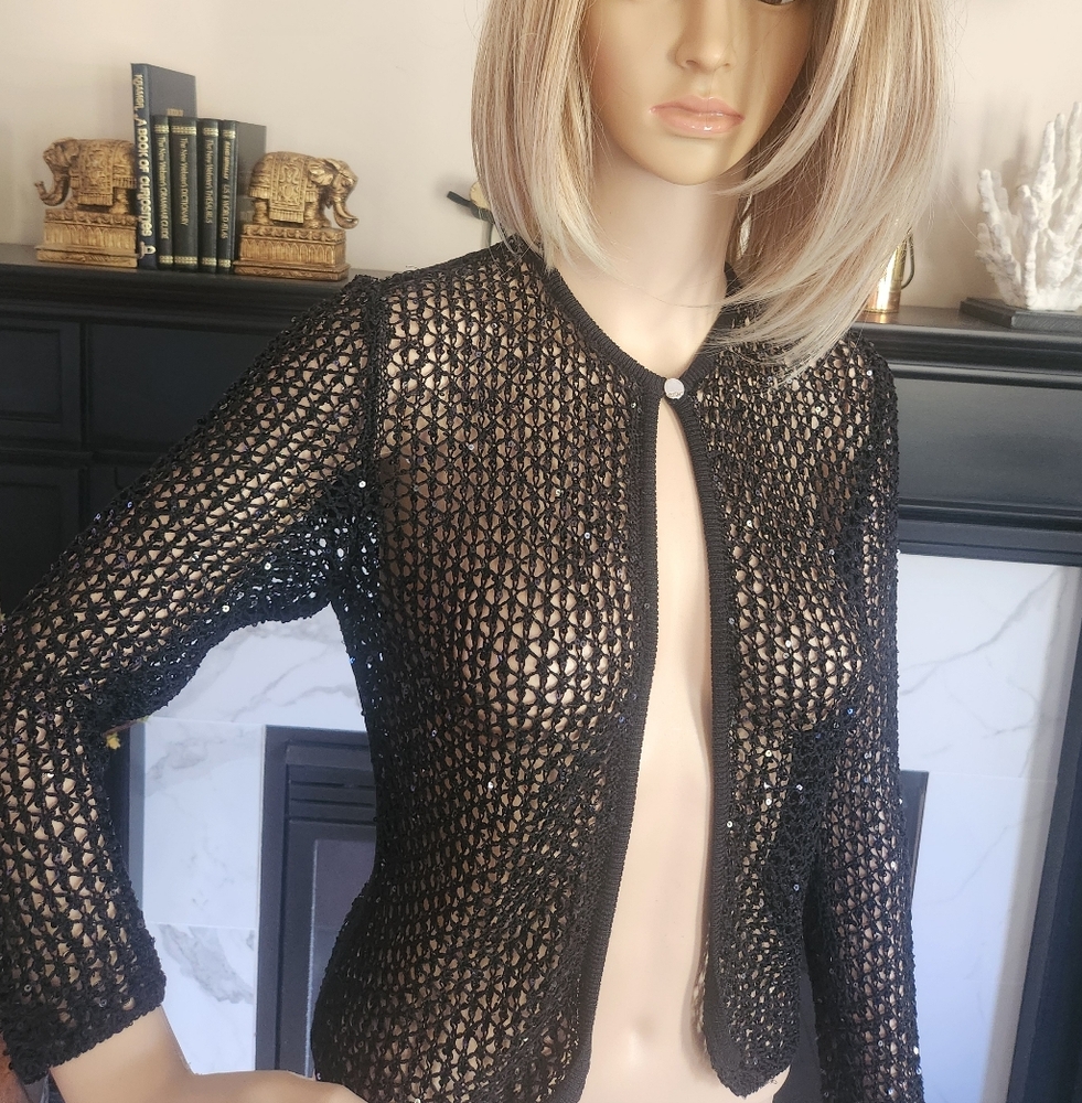 GIANNI VERSACE Elegant, Black, Sparkling Crochet Women's Jacket Sz 36